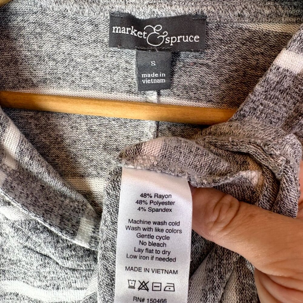 Market & Spruce Gray Striped Hooded Pullover Tunic Length - Picture 4 of 4